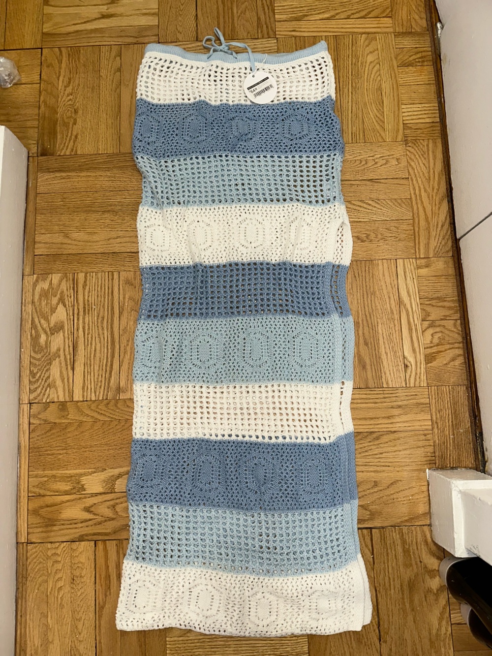 Beige Botany Blue & White Crochet Maxi Skirt NWT